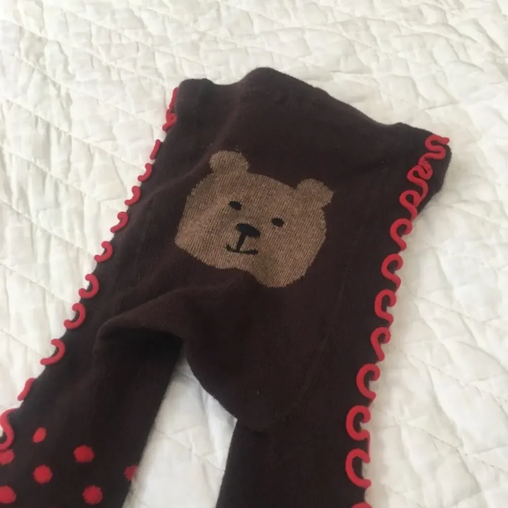 Baby Girl Brown Red Polka Dot Tights 6-12 m Gap Teddy Bear Tights 6-12 m